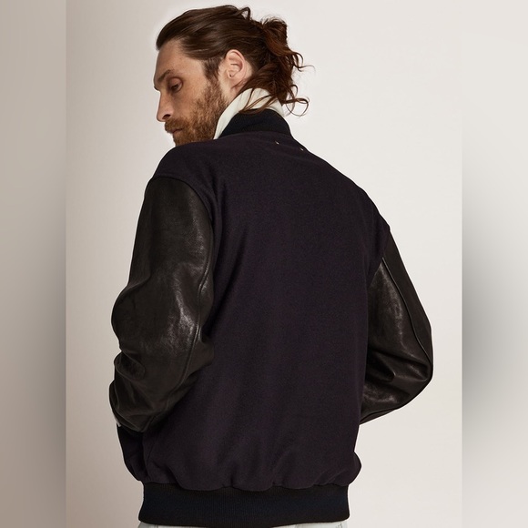 Golden Goose Bomber jacket in dark blue wool & leather sleeves - Picture 3 of 15